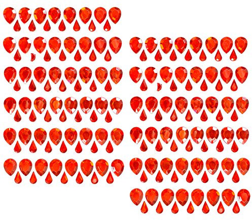 Oblique Unique® 160 Selbstklebende Steine Sticker Verzierung Deko Herzen Sterne Tropfen Kreise (Tropfen Rot)