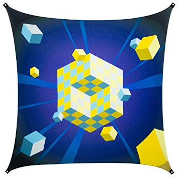 PSYWORK Schwarzlicht Segel Spandex | Goa 3D Cube | 2,25 x 2,25m | UV-aktiv | Leuchtend | Wandtuch Wandbehang Stoff Neon Deko Party Tuch Tapestry Poster PSY