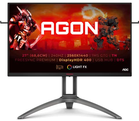 AOC Monitor AGON AG273QZ - 27 QHD (1560x1440, 240 Hz, 0.5 ms, TN, FreeSync Premium Pro, 400 cd/m, HDMI 2x2.0, Displayport 2x1.4) Negro, plata