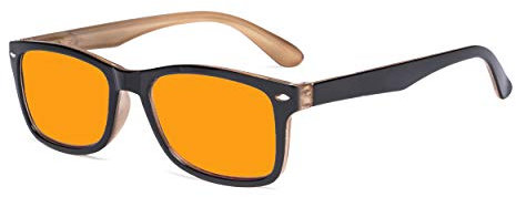 Eyekepper Blue Light Glasses with Orange Tinted Filter Lens for Nighttime Sleeping Women Men - Blocking Rays Computer Reading Glasses - Black Brown