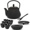 kleine asiatische gusseiserne Teekanne Set 0.8 Liter & Edelstahl Tee-Filter Sieb-Einsatz für losen Tee & Untersetzer & Teewärmer & Deckelheber & 6 Guss Teebecher