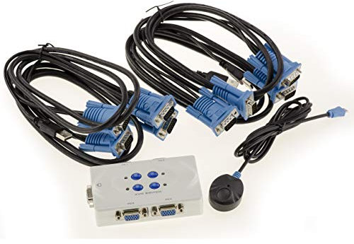 KALEA-INFORMATIQUE Boitier de partage KVM Switch pour 4 PC. Ecran VGA, Clavier et Souris USB, avec télécommande et Cordons KVM fournis