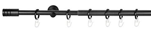 ondeco Gardinenstange ausziehbar 1-lauf, Vorhangstange Fenster Wandmontage, Endstück Rille Komplettgarnitur Teleskopstange 16/19 mm mit Ringen Schwarz 120-210 cm