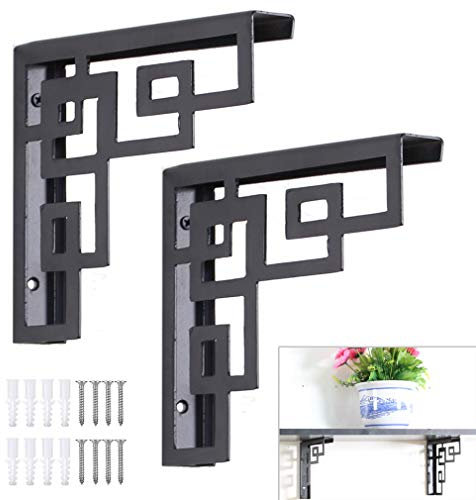 Shelf bracket 2X Support D'étagère,Support Tenture Murale Rétro en Fer Forgé,Équerre pour Étagère,Équerre de Fixation Triangulaire à Angle Droit,Support Décoratif,Noir,Style Créatif(16.5 * 13.5cm)