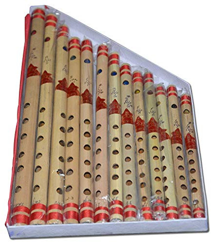Indisches Musikinstrument Bansuri Querflöte aus Bambus, 13 Stück, Tonic-C-Nr. bis C-Nr. bis Gno