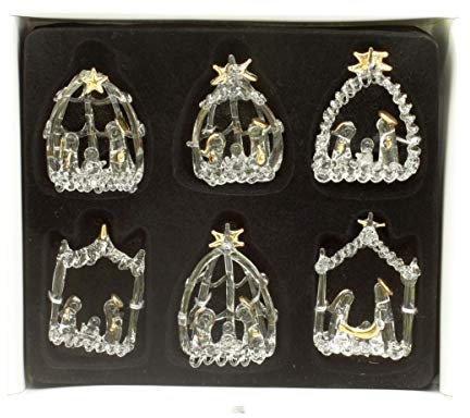 condecoro Glas Krippe Christbaum-Schmuck Hänger Baumbehang Weihnachtsschmuck Spinnglas, 6er Set