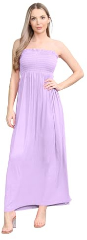 Hamishkane® Plain Sheering Dress Boobtube Bandeau Maxi Dresses for Women UK | Stretchy Soft Fabric, Sheering Bandeau Dress, Strapless Boob Dresses For Women UK, Flowy Maxi Length Summer Casual Long Dress
