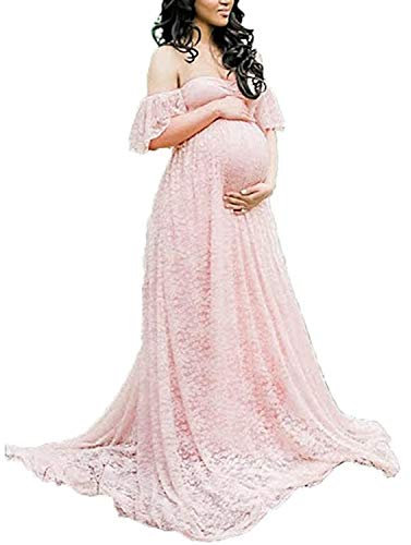 BUOYDM Femme Robe en Maternité Enceinte Costume Photo Shoot Robe Elégante pour Plage Wedding Cocktails Soirée (S, Rose)