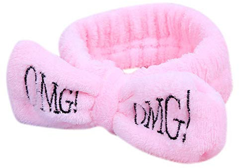 lijun Frauen Mädchen SPA Breites Stirnband Netter Bowknot OMG Buchstaben Gesticktes Haarband Elastisches Make-up Flanell Turban Bonbon Farbe Kopfwickel 8 Farben