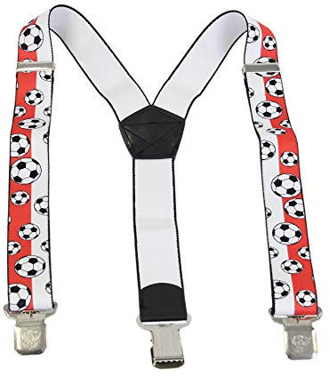 Leoodo Hosenträger Herren Damen Breit Y-Form für Arbeitshosen Skihose Motoradhose Fest lustig mit 3er Starken Clips und verschiedenen Motiven, HT Farbe:Weiss Fussball