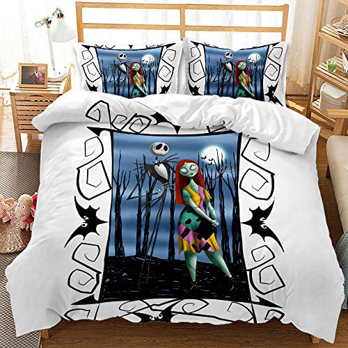 Nightmare Before Christmas Bettbezug-Set, Halloween-Bettwäsche, 3-Teiliges Bettwäsche-Set Mit1/ 2 Kissenbezügen, Mikrofaser, Bequem und Weich (Halloween 1,220 x 240 cm)
