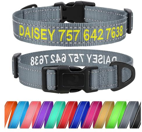 TagME Personalisierte Hundehalsband für Große Hund Mit Gestickten, Reflektierendes Nylon Hundehalsband Mit Pet Name & Telefonnummer, Grau L