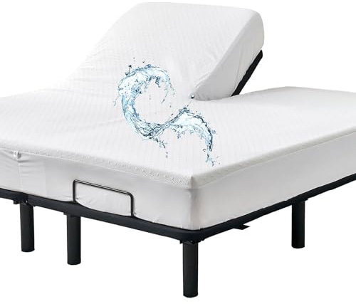 Matratzenschoner aus Bambusviskose, kühlend, geteilte Oberseite, Kingsize-Bett, mit oberem Flex, wasserdicht, Spannbettlaken, 81,3–86,4 cm, geteilt vom Kopf
