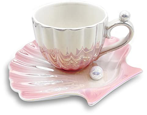 HolaJia Set di tazze e piattini, tazze da tè in ceramica, 250 ml (rosa sfumato)
