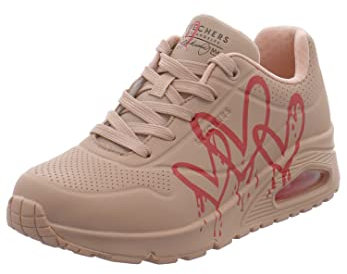 Skechers Damen UNO Dripping in Love Sneaker, Natürlich mit rotem Aufdruck Duraleather Natura, 37 EU
