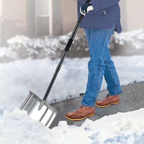 Schneeschaufel für Auffahrt, 116,8 cm Aluminium-Schneeschieber mit D-Griff, robuste Metall-Schneeschaufel für Auto, Zuhause, Garage, Garten