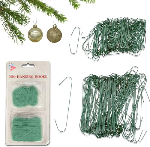 300x Deep Green Hanging Hooks for Christmas Party Decorations, Hangers Flexible Metal Wire Xmas Tree Ornaments Decor