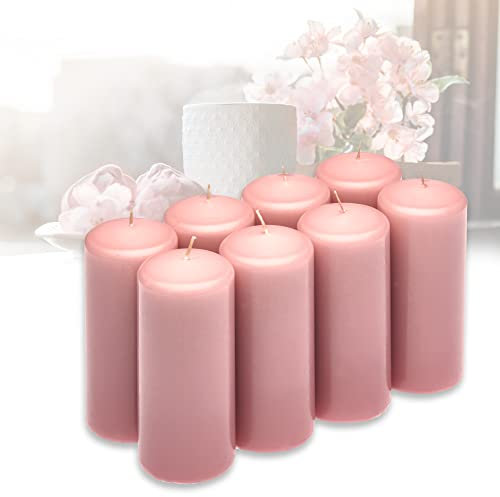 Candelo 8er Set Stumpenkerzen Weihnachten Ambiente Kerzen - Rosa - 4,8cm x 12cm - Advent Kerze Weihnachtsdekoration - Weihnachtskerzen Adventskranz
