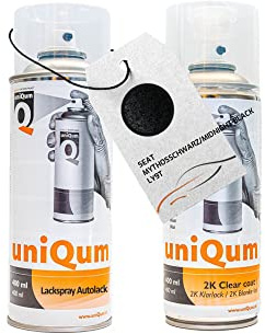 UniQum Autolack + Klarlack 2K Spraydose für SEAT MYTHOSSCHWARZ/MIDNIGHT BLACK LY9T Autolack Reparatur 2 x 400 ml