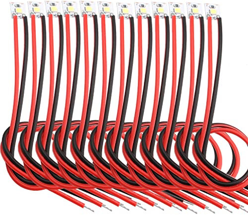 VISSQH 12pcs House Lighting 8 mm 1-LED White with Cable 10cm 12-18 V Modellbau Beleuchtung,Modelleisenbahn Beleuchtung,Model Making LED Lighting（self-Adhesive）