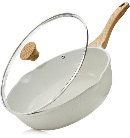 SENSARTE Nonstick Ceramic Saute Pan 12-Inch, Non-toxic Deep Frying Pan Skillet with Lid, Healthy Jumbo Cooker, Stay Cool Handle, Induction Compatible, PFOA & PFAS Free