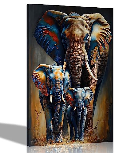 Artley Prints - Porträt einer Familie von Elefanten, bunte Leinwandbilder für Wand, Wohnzimmer, Schlafzimmer, Flur, abstrakt, 40 x 30 cm, A3