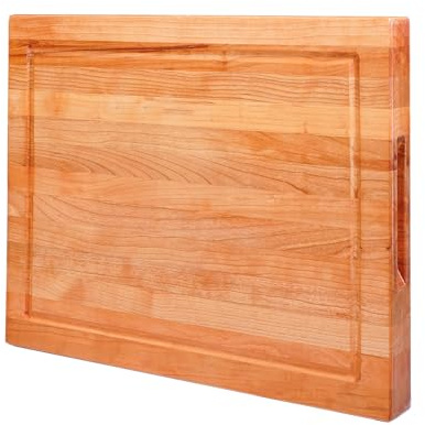 CONSDAN Tabla de cortar de madera maciza de cerezo para cocina, madera dura cultivada en Estados Unidos, 16 x 12 pulgadas, con mango interior invisible, preacabada con aceite de grado alimenticio