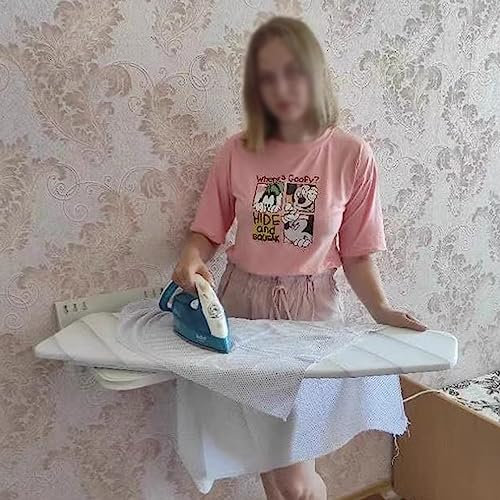 NILZA Planche À Repasser Murale Table De Repassage Pliable，Table À Repasser Rotative, Table Repasser avec Housse Résistante À La Chaleur，Beige