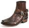 Stivaletti Western da Uomo Con Cinturino Con Fibbia, Stivali Corti da Cowboy Con Punta Quadrata in Pelle Retrò, da Motociclista, Dark Brown, 43