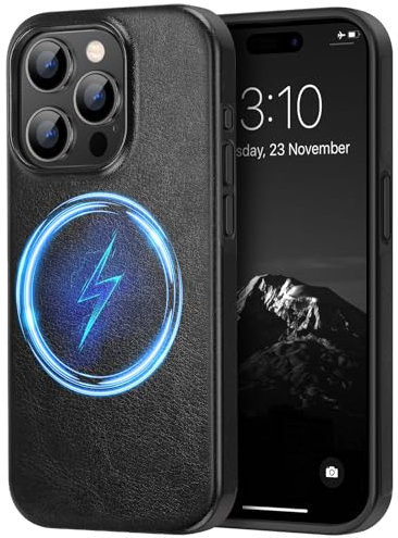 TENDLIN Magneitc Case Compatible with iPhone 15 Pro Case Premium Leather TPU Hybrid Case (Compatible with MagSafe) Black