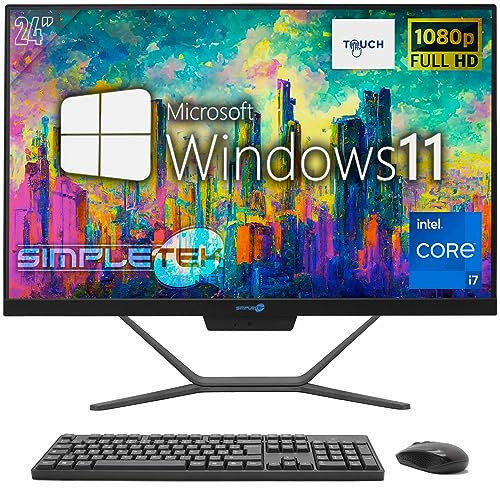 SIMPLETEK - PC All in One Touch Core i7 Windows 11 | 8GB RAM SSD 240GB | Webcam integrata 2K AiO Computer con Schermo Touchscreen