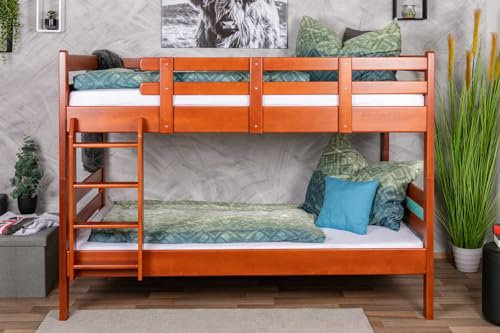 Etagenbett/Stockbett 120 x 200 cm Easy Premium Line K24/n, Kopf- und Fußteil gerade, Buche Massivholz Kirschfarben lackiert, teilbar
