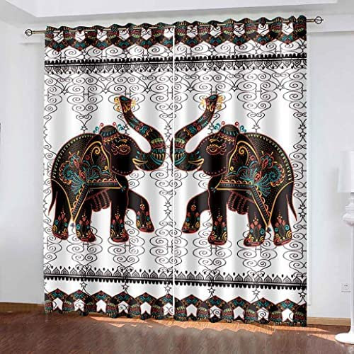 Vorhang Kinderzimmer Tierischer Elefant Kinder Vorhänge Mit Ösen Polyester Gardinen Thermovorhang Blickdicht Ösenschal Kindergardinen 140 (B) X 160 (H) cm Für Wohnzimmer,2Er Set