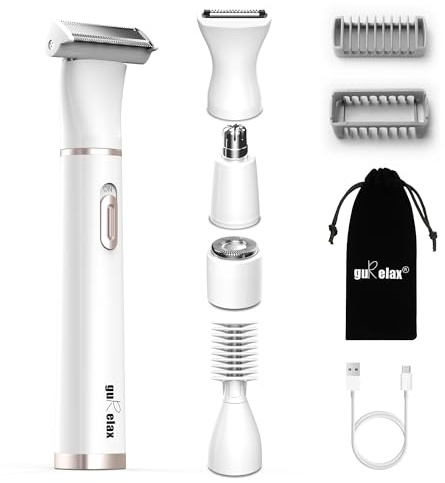 Gurelax, Bikini-Trimmer für Damen, 5-in-1, Nass- und Trockenrasierer, wiederaufladbarer Schamhaartrimmer, Gesichtshaarentfernung, Nasenhaartrimmer und Augenbrauentrimmer