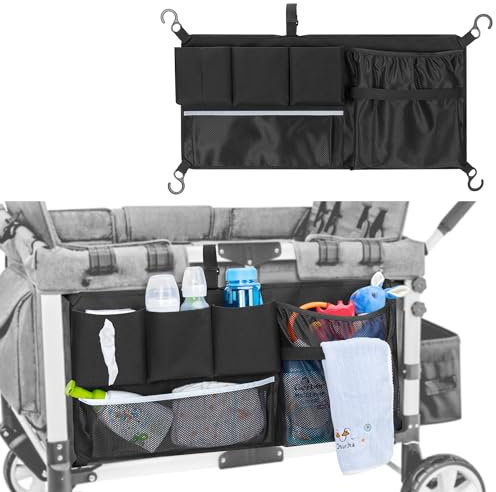 HODRANT Kinderwagen Gepäck Netz Kompatibel mit WONDERFOLD Allen W-Serie Modellen, Organizer für Kinderwagen Zubehör mit Sortier Taschen, Mesh Fracht Aufbewahrungs Netz zur Trocken Nass Trennung