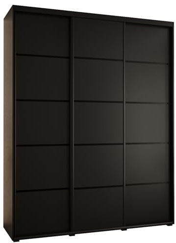 ABIKSMEBLE Cannes 4 Armario Moderno con 3 Puertas Correderas con Barra, Estantes - Mueble de Almacenamiento para Dormitorio, Salón - 205,2x190x45 cm - Negro Negro Negro