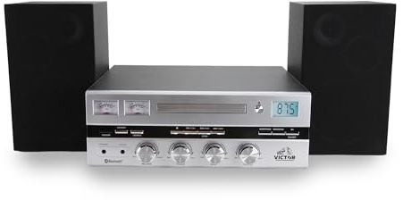 Victor VDTS-4450 Milwaukee 50 Watt Desktop CD Stereo System with Bluetooth, Square VU Meters, Remote Control, and Detached Speakers – Ideal for Home or Office Music Listening