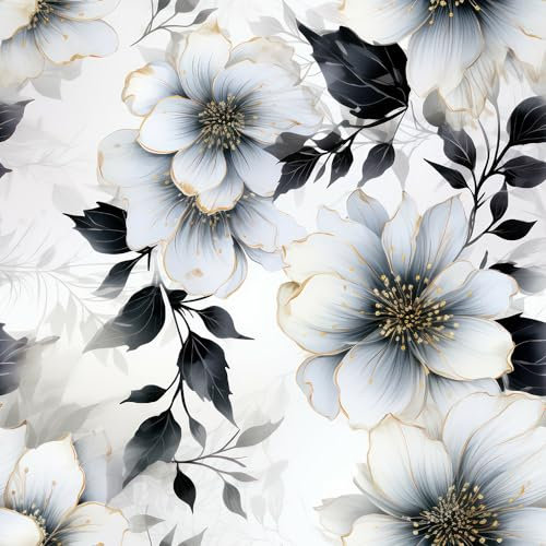 REDAMANCY Black and White Glitter Peony Flower Vintage Luxurious Peel and Stick Wallpaper Vintage Wall Paper Stick on Contact Paper Easy Peel Off for nightstand Drawer Renter Friendly 17.7x236