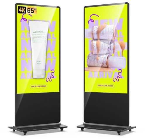 QIXZOCV Totem Pubblicitario Digitale Interattivo da 65 Pollici, Monitor Pubblicitario Touchscreen 4K UHD, Display LCD Schermo Verticale per Vetrine, Negozi, Centri Commerciali e Pubblicità