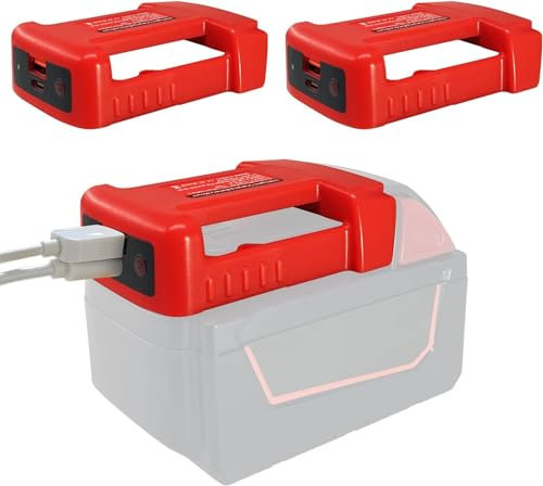 2 Pack USB Charger Adapter for Milwaukee, Adapter For Milwaukee M18 18V Battery with USB & Type C Output with Charging Function for Indoor Outdoors(No Battery)