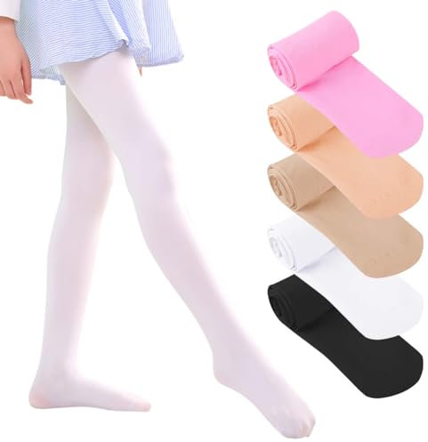 AOOPOO Lot de 5 Collants pour Filles, Collants de Ballet pour Enfants, Collants de Danse Fille avec Pied, Collants de Danse Classique pour Bébé Tout-petits Enfants Filles Femmes 0–14 Ans