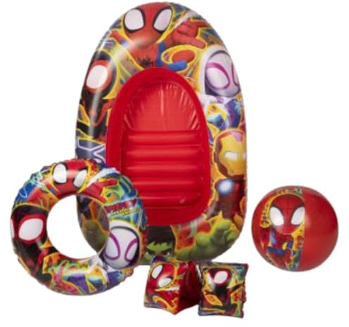 Spidey and Friends inflatable Swim Set with Arm Bands, Swim Ring, Beach ball and Inflatable Boat