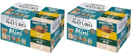 Naturo Mini Wet Dog Food Variety Pack, 6 Trays, 150g Each, Chicken, Duck, Turkey, Gluten-Free, 60% Meat, For Smaller Dogs (2 Boxes of 6)