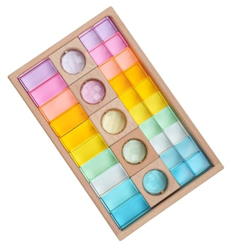 EHJRE Regenbogen Bausteine Set, Pädagogisches Stapeln Spielzeug, Transparent Acryl Regenbogen Würfel, Makaron Langstreifen DREI-Teile, Glatt Stapelspiel Würfelblöcke Bausteine-Set für Kinder