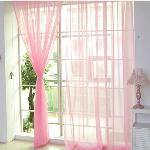 Rideau de séparation en tulle transparent, rideau coloré pour porte de balcon, séparateur de pièce (rose)