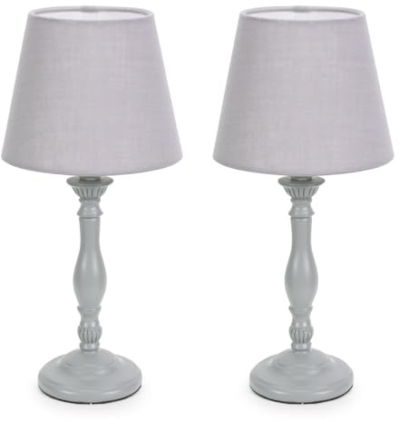 ValueLights | Pair of - Grey Wood Candlestick Bedside Table Lamp with a Tapered Lampshade Living Room Bedroom Light - LED Bulbs Included | Table Lamps & Home Improvements Essential