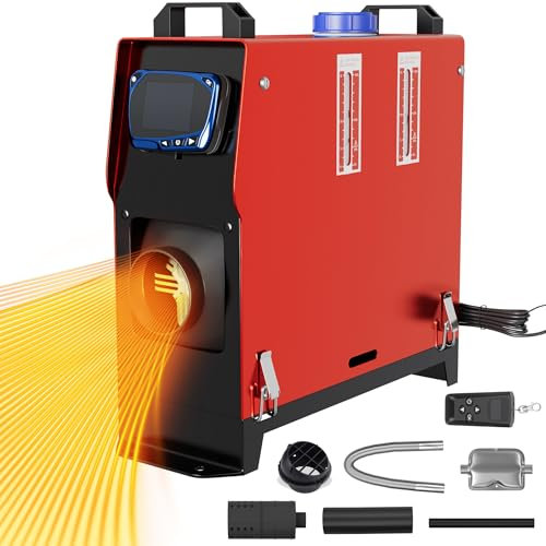 PEILU N 8 KW, riscaldatore diesel da 12 V, con telecomando, set di riscaldamento ad aria diesel, con monitor LCD e silenziatore, per camper, auto, camion, camper (tipo A, rosso)