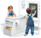COSTWAY 6 in 1 Kinder Staffelei Set, Standtafel aus Holz mit doppelseitiger Kreidetafel & Whiteboard & Papierrolle, Kindertafel höhenverstellbar mit Bank, Ablagen für Kinder ab 3 Jahren (Hellgrau)