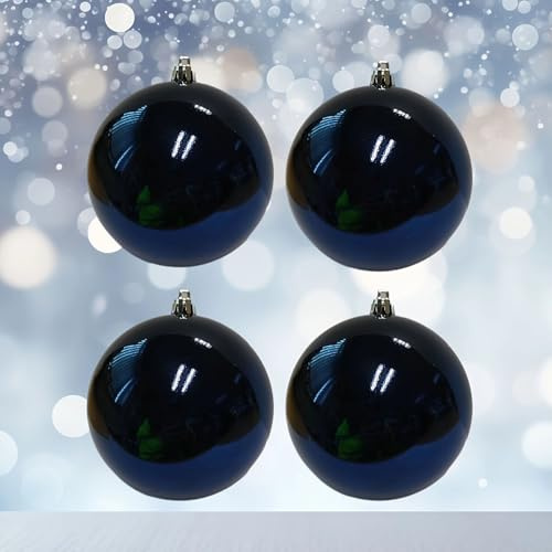 Set of 4 large christmas baubles - night blue glossy decorations - christmas tree hanging ornament - 10cm 100mm shiny baubles.