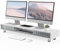 Fenge Soporte Monitor para Doble Monitor con 2 Puertas de Cristal, Elevador Monitor de Madera con Alturta Ajustable, Gran Soporte Monitor Mesa para PC/Portátil/Impresora 108x23,5x15,2-16,7cm (Blanco)